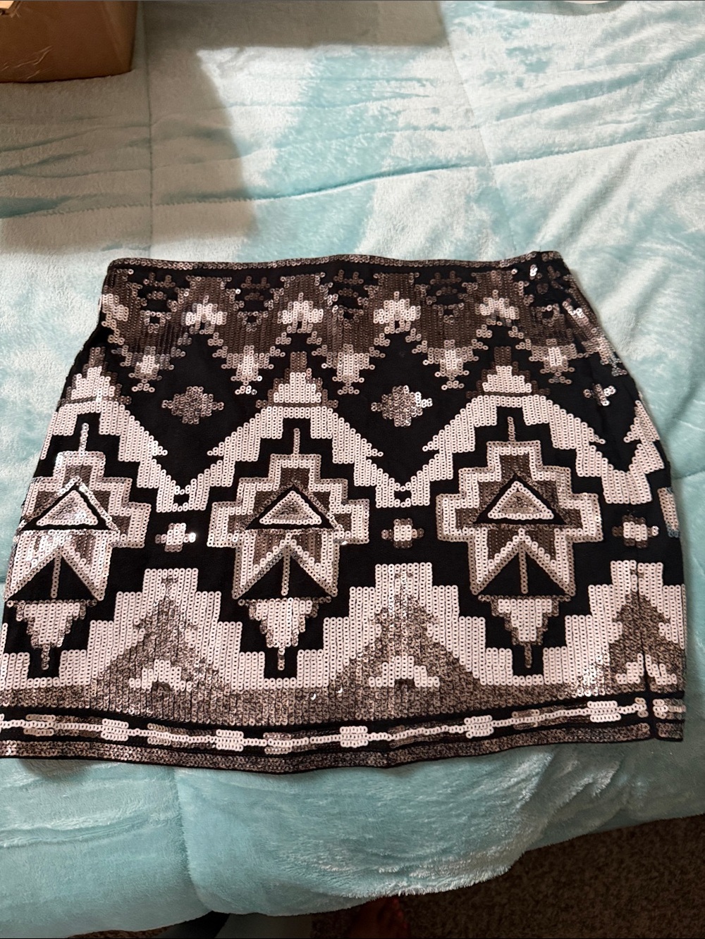 Black and Silver Sequin Geometric Mini Skirt Express Y2K